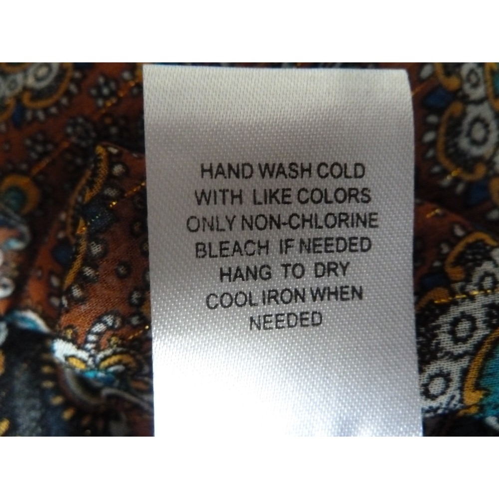 Daniel Rainn Braided Pin-Tucked Boho Paisley Peasant Blouse Multicolor L - Picture 7 of 7